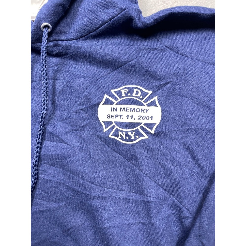 Hanes Ultimate Cotton FDNY 9/11 Memorial Hoodie Mens XL Navy Blue 90/10 Good - Picture 2 of 7